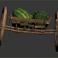 Rustic Vintage Wooden Cart With Spoked Wheels Carrying Fresh Green Watermelons