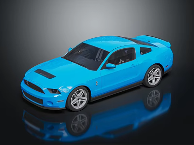 Blue Mustang Sports Car With Sleek Two Door Body Silver Alloy Wheels And Rear Spoiler 3d model
