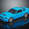 Blue Mustang Sports Car With Sleek Two Door Body Silver Alloy Wheels And Rear Spoiler