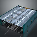 Cartoon Mechanical Platform Scene with Metallic Panels Yellow Warning Stripes and Blue Structure
