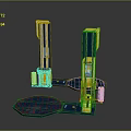 Blue And Yellow Equipment With Two Vertical Columns Yellow Circular Platforms And White Pillars