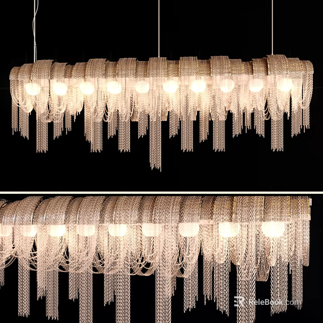 Modern Elegant Chandelier With Hanging Crystal Chain Fringe And Multiple Bulbs For Interior Decor 3d model 