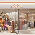Modern Clothing Store Interior With Glass Facade Mannequins Hanging Clothes And Decorative Plants