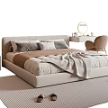 Modern Cream Style Double Bed Fabric Double Bedside Table Chandelier Dressing Table Single Chair 3d model