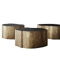 Three Piece Modern Coffee Tables with Wood Grain Pattern and Black Surfaces 3d model