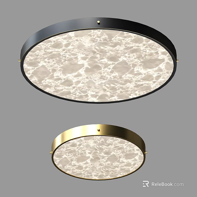 Modern Round Ceiling Light with Marble Texture Shade and Black Gold Metal Frame 3d model 
