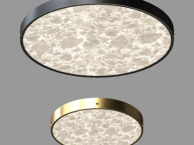 Modern Round Ceiling Light with Marble Texture Shade and Black Gold Metal Frame 3d model