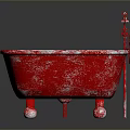 Vintage Red Bathtub With Chipped Paint Finish Red Faucet And Black Background Reflection