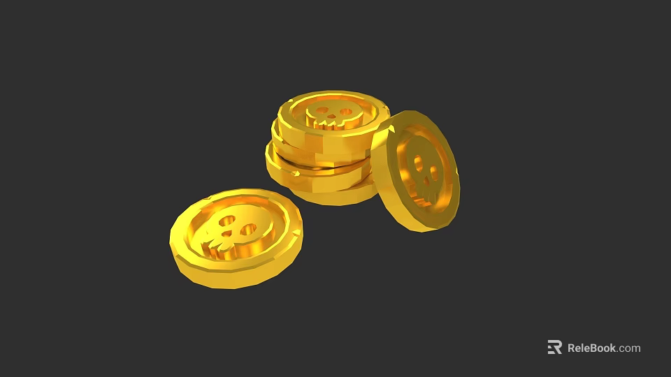 Golden Round Jewelry With Dollar Sign Design And Stacked Arrangement 3d model 