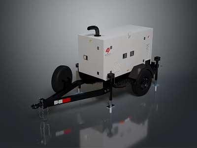 Mobile Generator Trailer Mounted White Enclosure With Black Wheels Control Panel And Ventilation 3d model