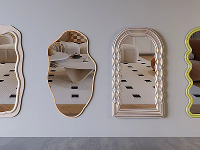 Modern Decorative Mirrors With Various Shapes Reflecting Interior Room Decor 3d model