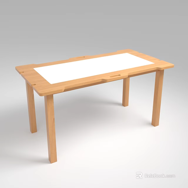 Simple Wooden Dining Table With White Tabletop Surface And Straight Legs 3d model