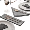 Complete Modern Tableware Set Featuring Plates Napkins Wine Glasses Cutlery And Candle Holders