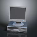 Vintage Desktop Computer On Reflective Surface With CRT Monitor Gray Tower And Black Screen