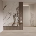 Modern Interior With Wooden Partition Marble Wall Console Table Vase Dried Flowers And Plants