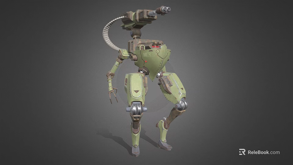 Green Sci Fi Mech Robot With Mechanical Arms And Cannon Standing Pose 3d model 
