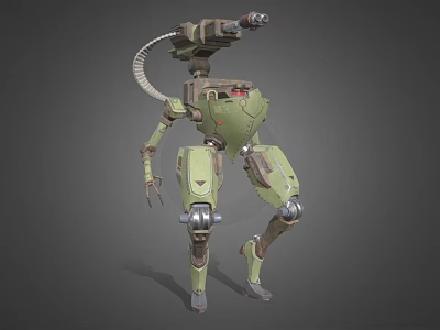 Green Sci Fi Mech Robot With Mechanical Arms And Cannon Standing Pose 3d model
