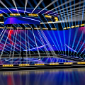 Stage Setup With Bright Lights And Colorful Backdrop