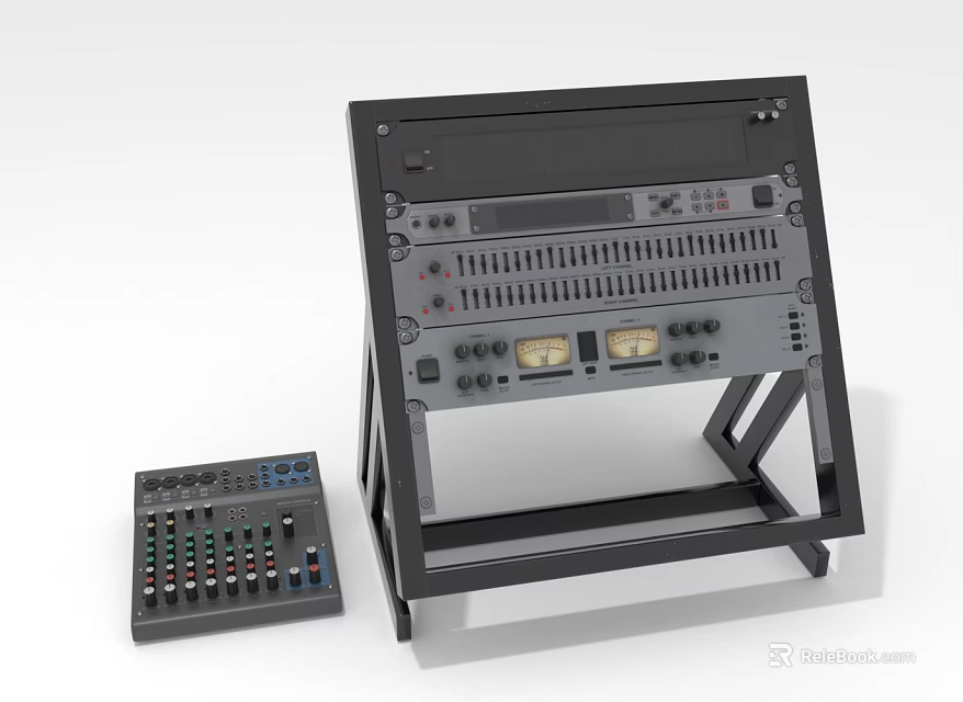Professional Headphone Audio Mixing Console with Stand Knobs Sliders and Small Audio Mixer 3d model