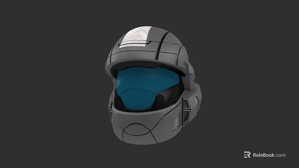 Futuristic Game Movie Character Helmet With Gray Armor And Blue Visor 3d model 