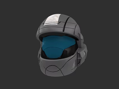 Futuristic Game Movie Character Helmet With Gray Armor And Blue Visor 3d model