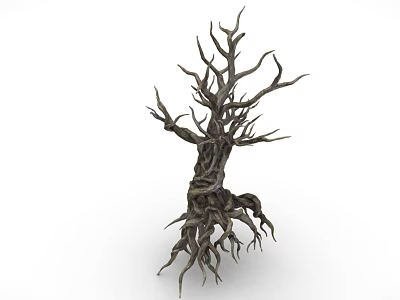 Cartoon Scene Featuring Dead Tree With Twisted Branches And Exposed Roots 3d model
