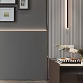 Modern Bedroom Accent Wall With Framed Art And Linear Light 3d model