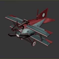 Colorful Toy Biplane Model With Blue Red Wings And Dual Propellers