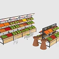 Multi Tiered Fruit Display Shelves With Wooden Metal Frames And Conical Stands For Assorted Fruits