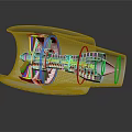 Futuristic Transparent Spaceship Engine With Glowing Green Energy Lines And Mechanical Structures