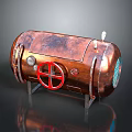 Copper Colored Cylindrical Industrial Equipment With Red Valve Gauges And Metal Stands