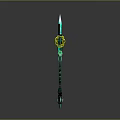 Fantasy Axe With Symmetric Green Glowing Blade And Yellow Accent Handle