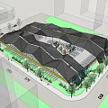 Modern Geometric Building Design With Greenery Parking Spaces And Pedestrians 3d model