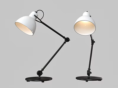 Two Adjustable Desk Lamps With White Shades And Black Bases Illuminated 3d model