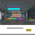 Modern KTV Interior With Neon Lights Bar Counter Drinks Shelf And Ambient Lighting