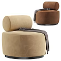 Round Single Sofa Beige Brown with Soft Gray Blanket Modern Cozy Design 3d model