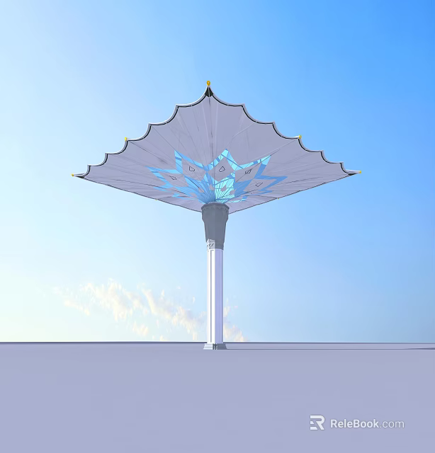 Umbrella Shaped Tensile Membrane Structure With Decorative Pattern And White Column Support 3d model