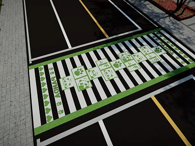 Chengdu Garden Landscape Design With Green And White Striped Pavement Panda Patterns And Footprints 3d model