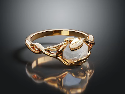 Elegant Gold Ring With Twisted Design Band And White Gemstone 3d model