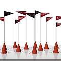 Timeline Display With Red Flags On Orange Cones Featuring Multiple Historical Years