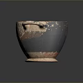 Sculptural Carving Of Ancient Ceramic Vessel With Double Handles And Patina Texture