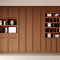 Dark Brown Wooden Bookcase with Multiple Shelves Built-in Lighting Books Vases Photo Frames and Decorations