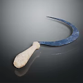 Blue Curved Blade Knife With Natural Wooden Handle And Metallic Finish