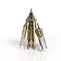 Mythical Character And Winged Creature In Golden Silver Armor With Spiked Helmet