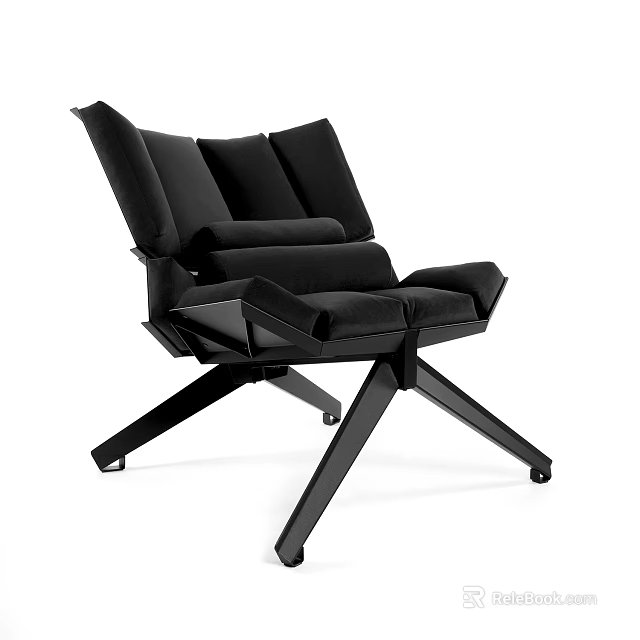 Black Modern Leisure Chair With Padded Backrest And Sturdy Cross Leg Frame 3d model 