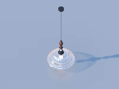 Modern Transparent Glass Chandelier With Black Ceiling Base And Wooden Bead Chain 3d model