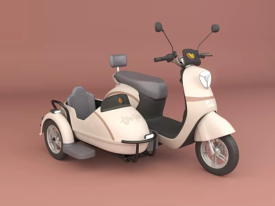 Beige Scooter With Sidecar Retro Design Gray Seats And Modern Look 3d model