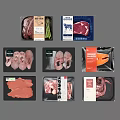 Assorted Packaged Frozen Meat Products Including Salmon Steak Pork Chops And Octopus