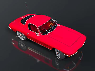 Red Classic Sports Car With Black Roof Sleek Design Shiny Wheels And Reflection 3d model