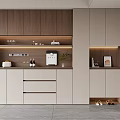 Modern Shoe Cabinet With Wooden Shelves LED Lighting And Decorative Items For Home Storage